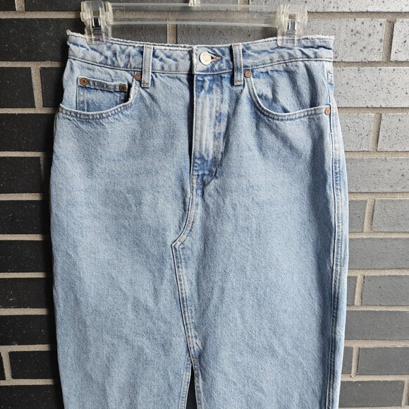 Mango MNG Women's Medium Wash Slit Denim Straight Maxi Skirt Timeless Size S - Picture 5 of 16